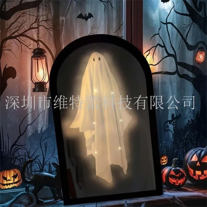 Halloween Ghost Hologram Mirror Scary Illusion LED Wall Decoration Haunted House Spooky Prank Ornament