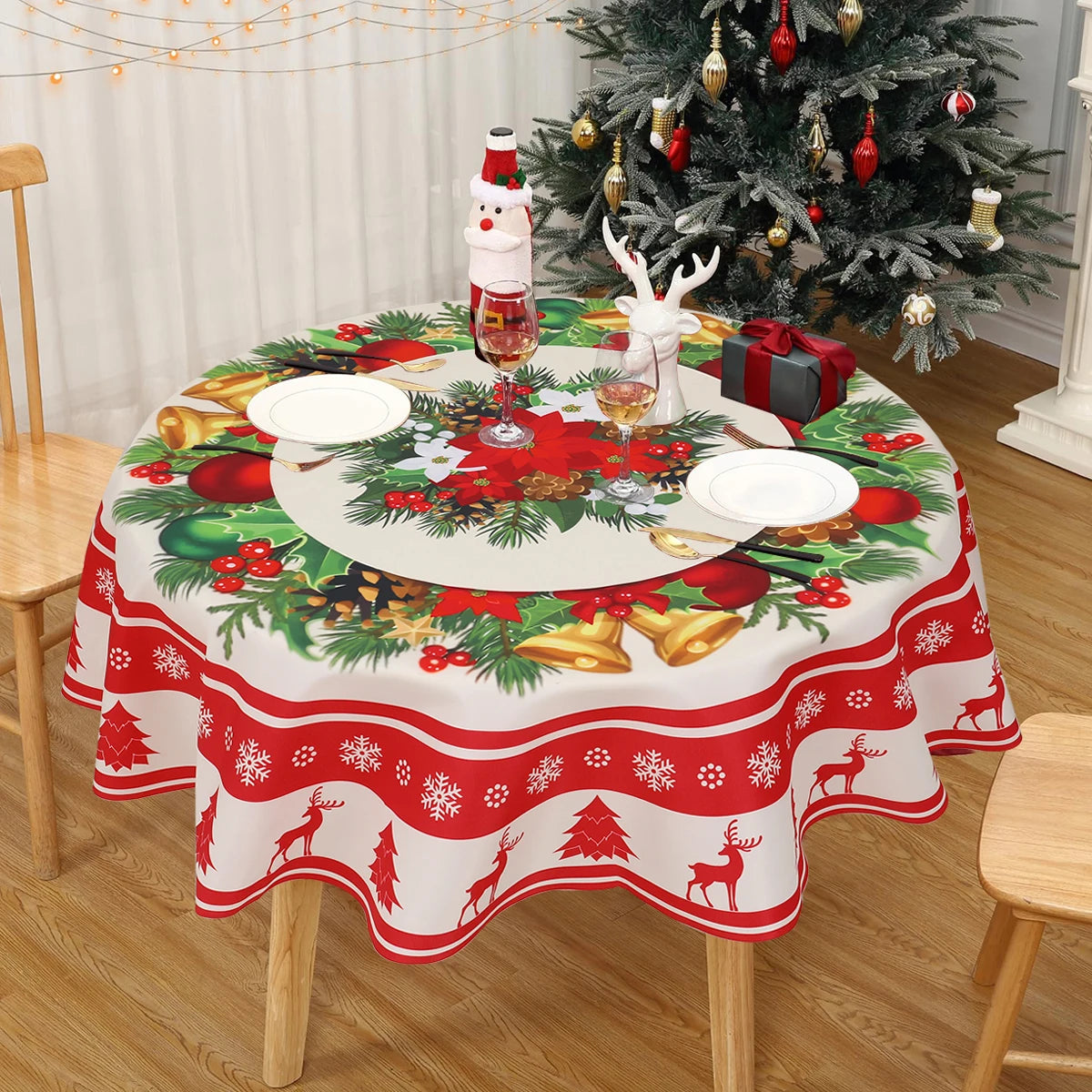 Christmas Round TableCloth Merry Christmas Decorations for Home 2024 Xmas Table Cloth Decor Navidad Navidad Notal New Year 2025 - Novo Fusion