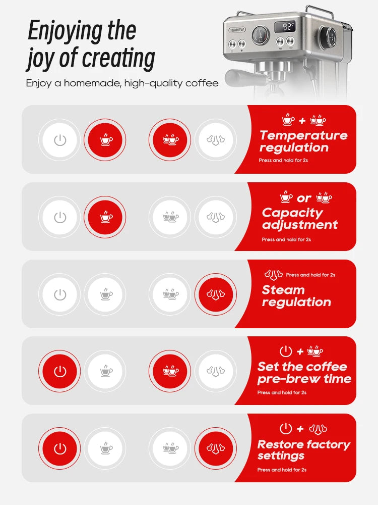 HiBREW 20Bar Semi Automatic Espresso Coffee Machine Temperature Adjustable 58mm Portafilter Cold/Hot Coffee Maker Metal CaseH10A - Novo Fusion