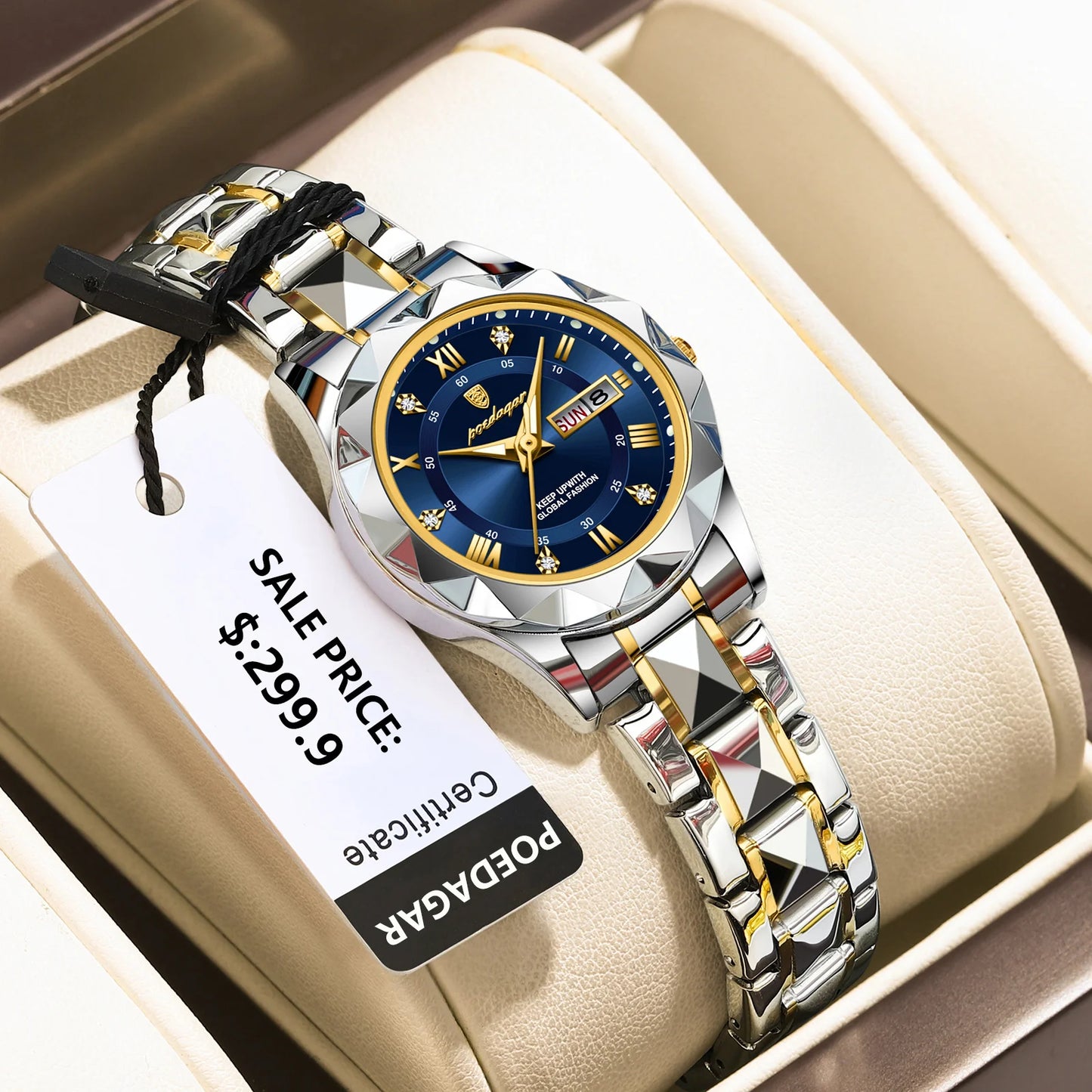 POEDAGAR Luxury Ladies Dress Watch Luminous Waterproof Week Date Woman Wristwatch Stainless Steel Women Quartz Watches reloj+box - Novo Fusion
