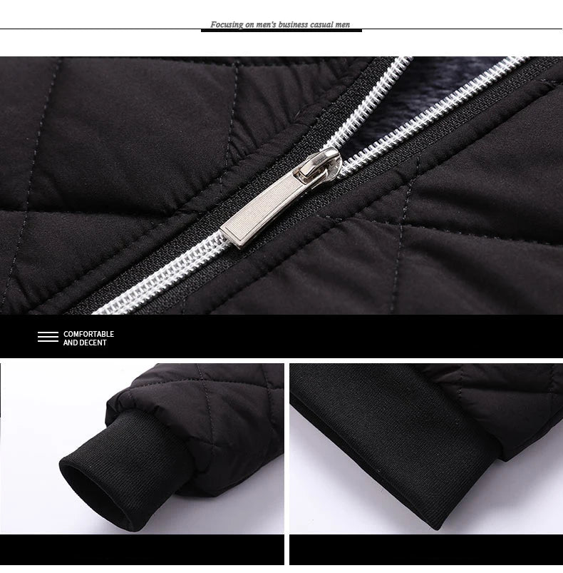 Brand New Slim Fit Coat Autumn Winter Bomber Jacket Men Diamond Pattern Fleece Lined Casual Jacket Men Fashion Clothing - Novo Fusion