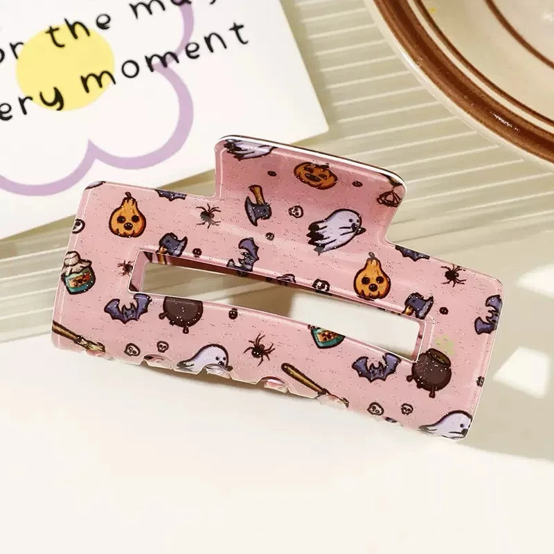 Halloween Theme Hair Claws - With Ghost/Pumpkin/Bat Patterns, Perfect For Holiday Party Costumes, Fashion Accessories For Women And Girls