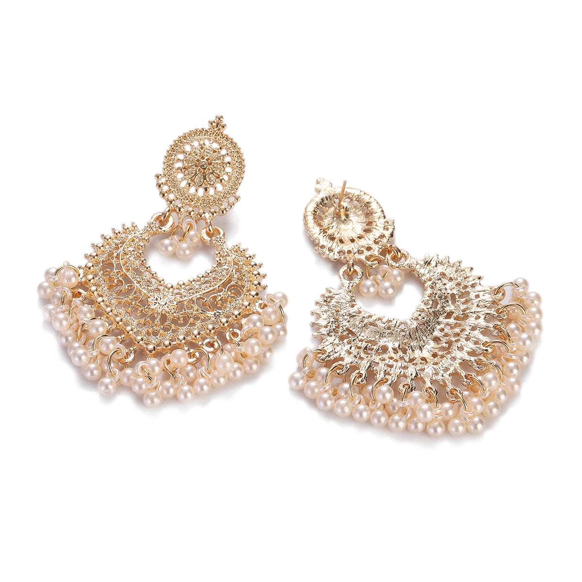 Boho Vintage Gold Color Heart Shape Dangle Earrings for Women Ethnic Indian Jhumka Earrings Flower Pearl Tassel Wedding Jewelry Novo Fusion - Chic Essentials for Life's Canvas