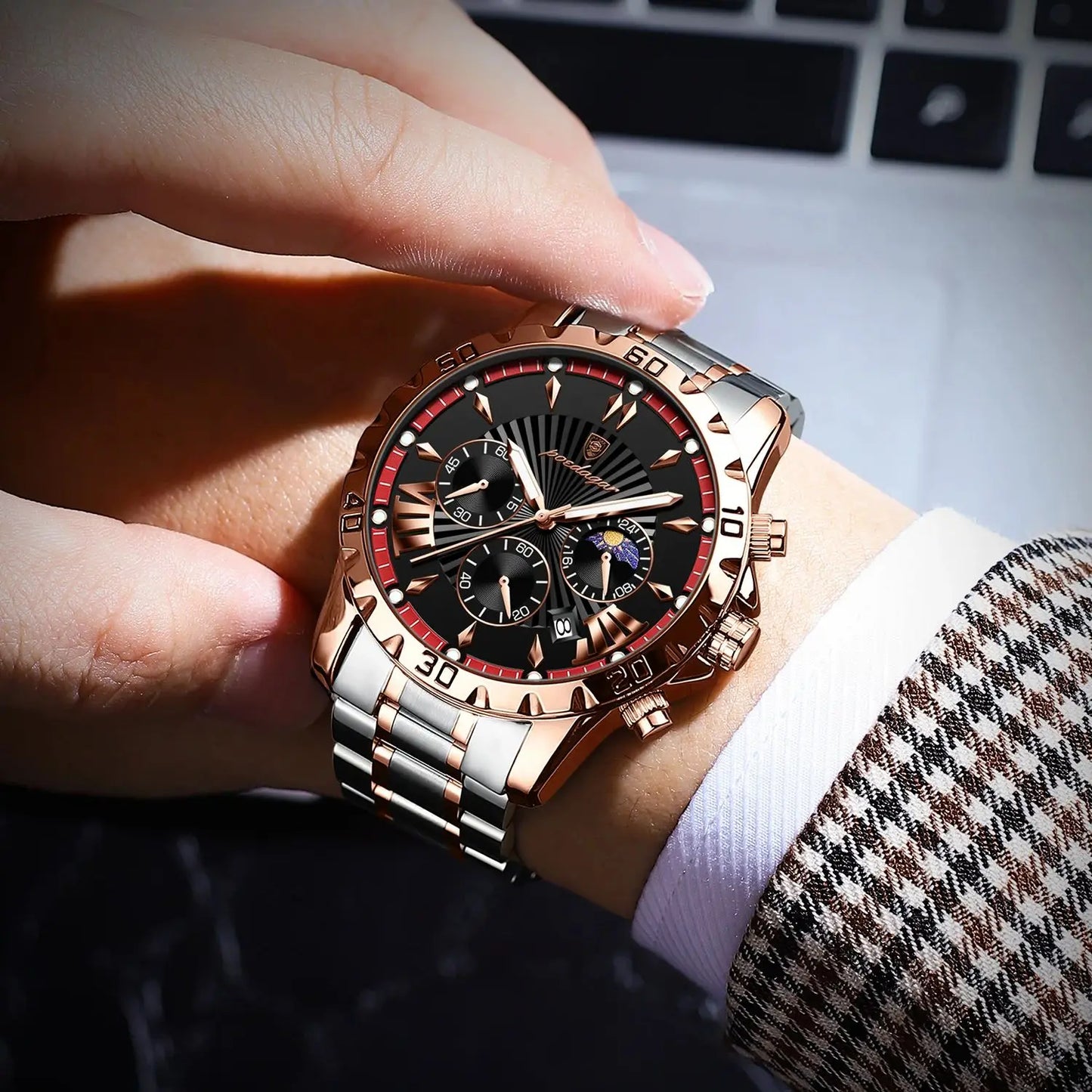 POEDAGAR Luxury High Quality Watch for Man Waterproof Luminous Chronograph Date Men Watch Stainless Steel Quartz Men's Watches - Novo Fusion