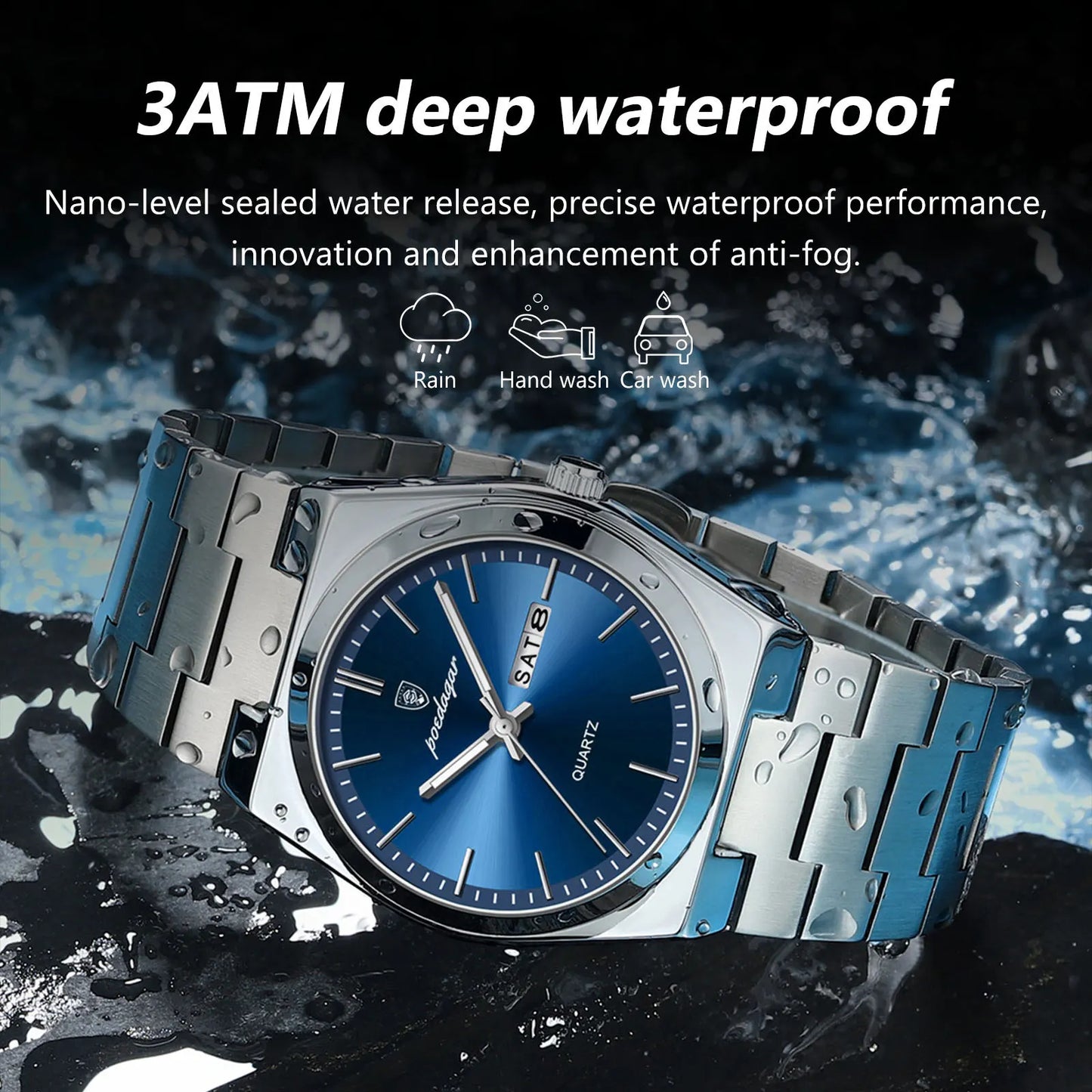 POEDAGAR Luxury Watch For Man Waterproof Luminous Date Week Stainless Steel Men Watch Casual Quartz Men's Watches Male Clock+box - Novo Fusion