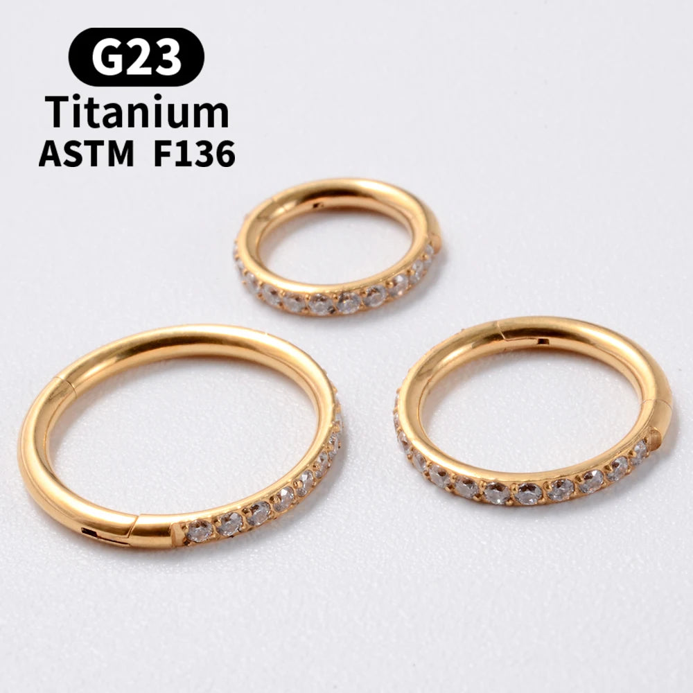 18G/16G Women's Round Earrings G23 F136 Titanium Nose Ring Hinge Clicker Open Diaphragm Nose Ring Fashion Lady Piercing Jewelry - Novo Fusion