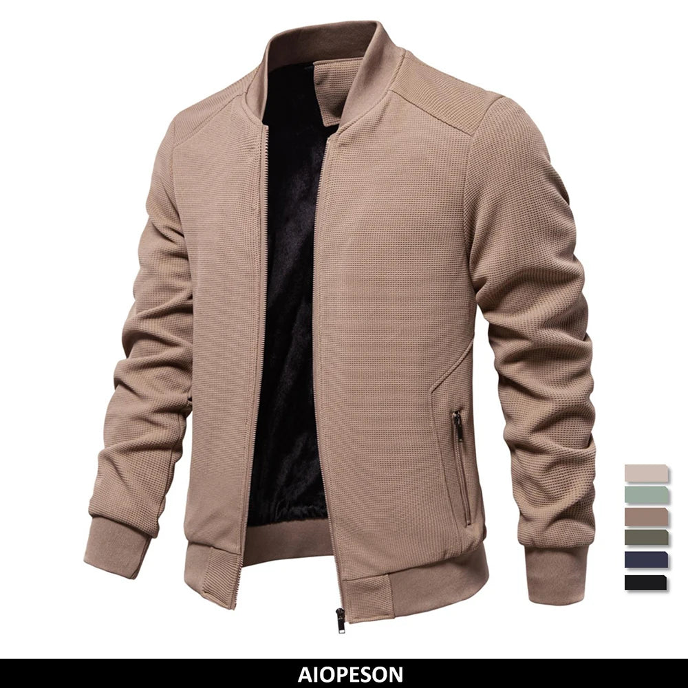AIOPESON Mens Waffle Fleece Lined Bomber Jacket Autumn Winter Warm Casual Zipper Pocket Outwear Jackets and Coats for Men - Novo Fusion