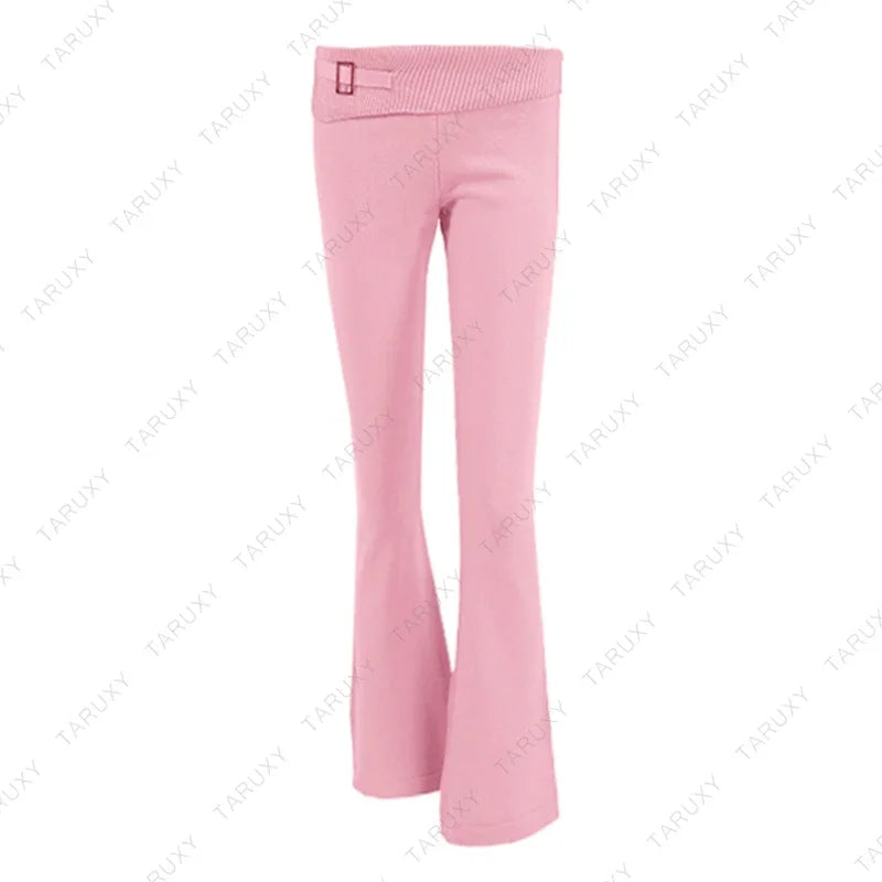 TARUXY Women Spring Outfits Casual Zipper Sweater Hoodie Set High Waist Flare Pants Suits Pink Knitted Womens Y2k Two Piece Set - Novo Fusion