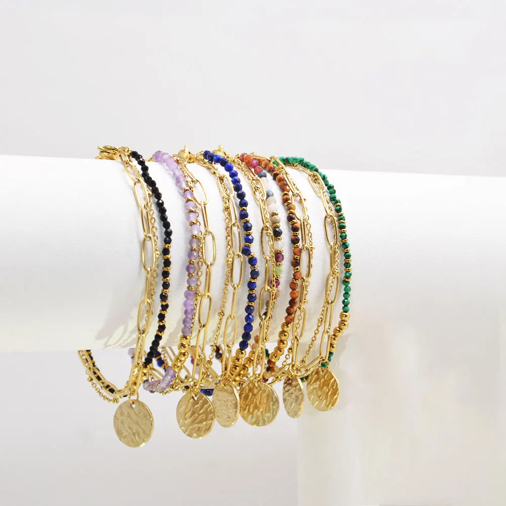 Bohemian Natural Stone Layered Bracelet for Women Gold Plated Stainless Steel Chain Bracelet Men Ladies Fashion jewelry Gifts - Novo Fusion