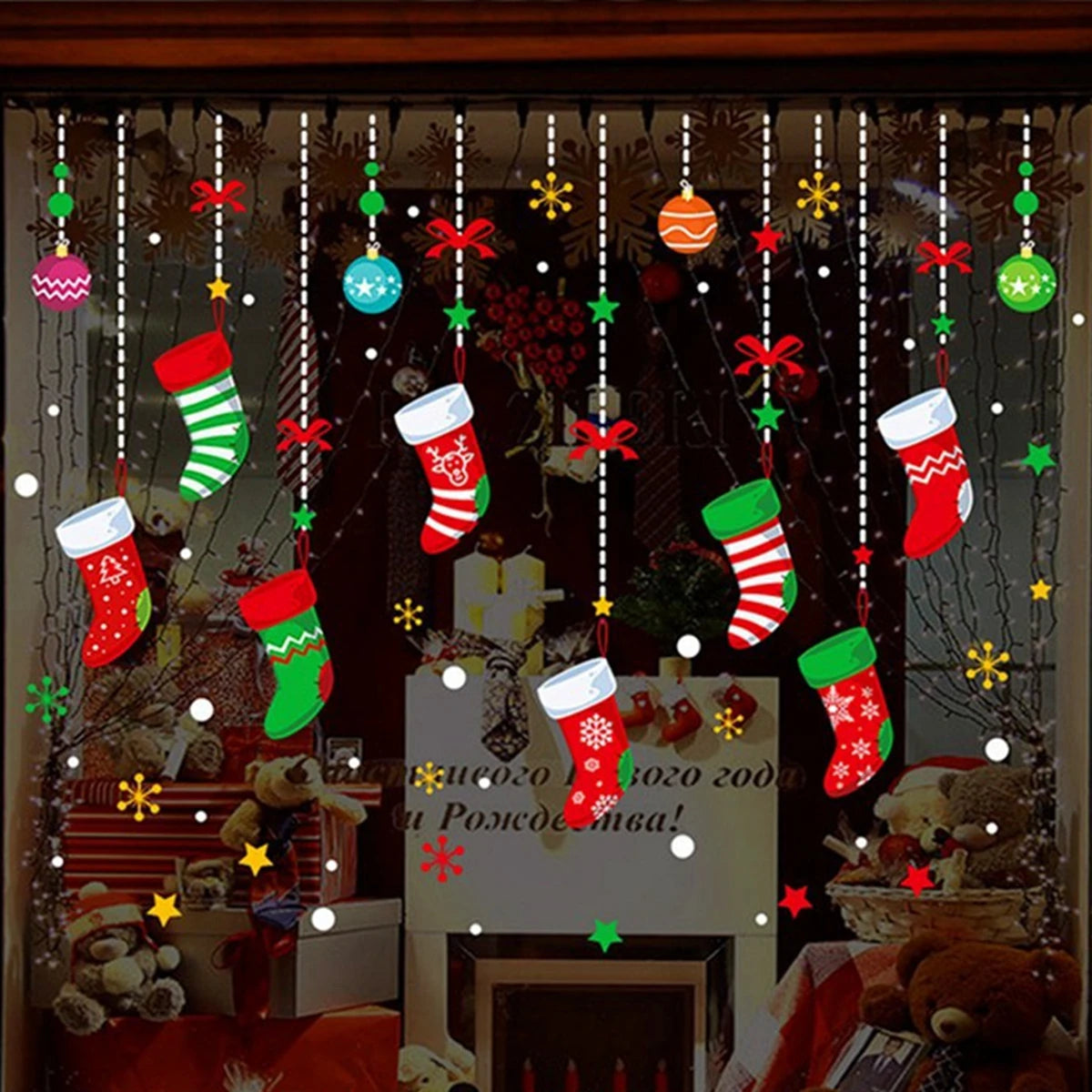 Christmas Window Stickers Merry Christmas Decorations For Home 2024 Christmas Wall Sticker Kids Wall Decals Happy New Year 2025 - Novo Fusion
