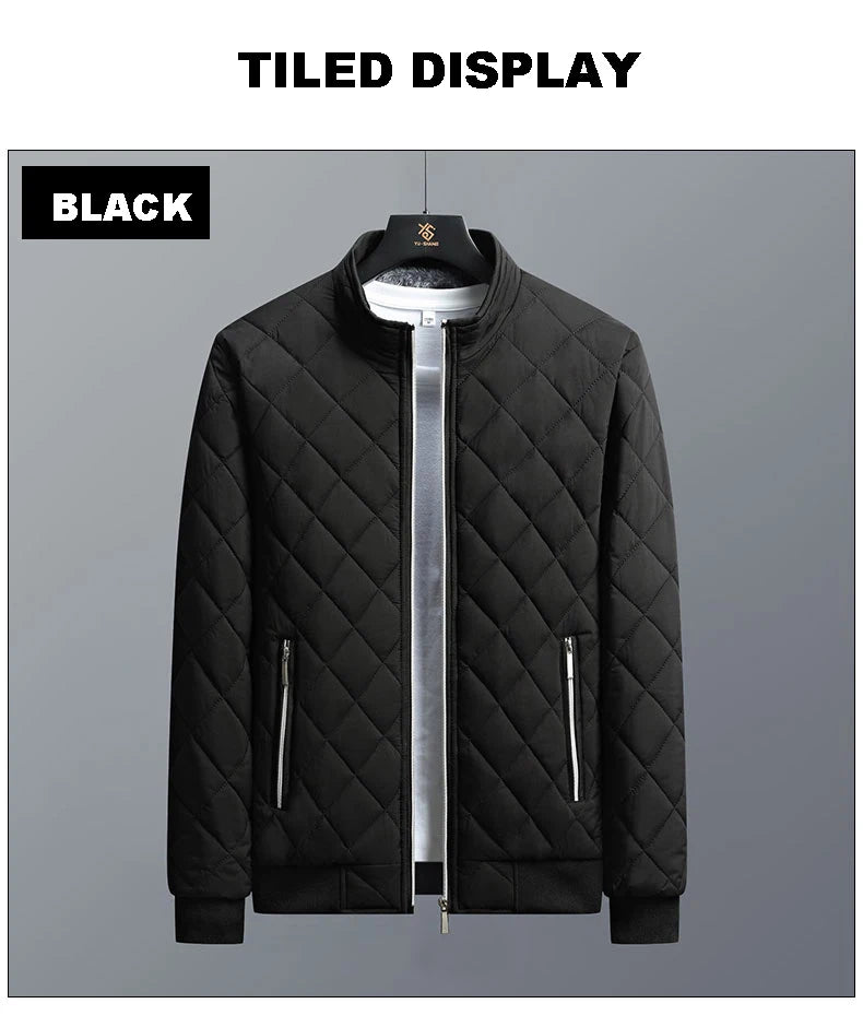 Brand New Slim Fit Coat Autumn Winter Bomber Jacket Men Diamond Pattern Fleece Lined Casual Jacket Men Fashion Clothing - Novo Fusion