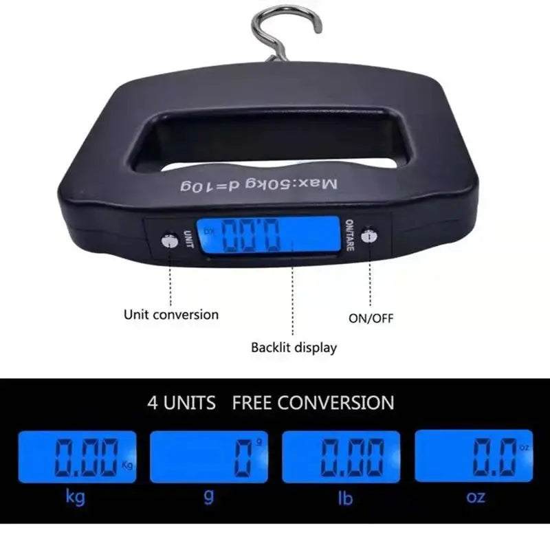 50kg/110lb Portable Scale LCD Digital Luggage Suitcase Scale Handled Travel Baggage Bag Fish Weighting Hook Hanging Scales - Novo Fusion