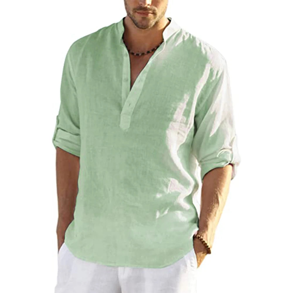 2022 New Men's Casual Blouse Cotton Linen Shirt Loose Tops Long Sleeve Tee Shirt Spring Autumn Casual Handsome Men's Shirts - Novo Fusion