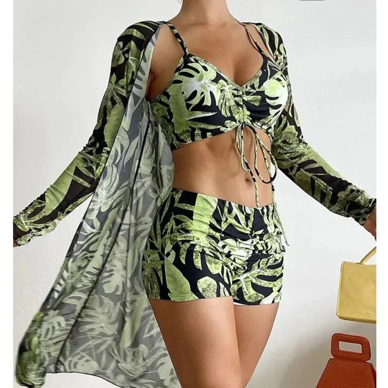 Summer Print Swimsuits Tankini Sets Female Swimwear Push Up For Beach Wear Three-Piece Bathing Suits Pool Women's Swimming Suit - Novo Fusion