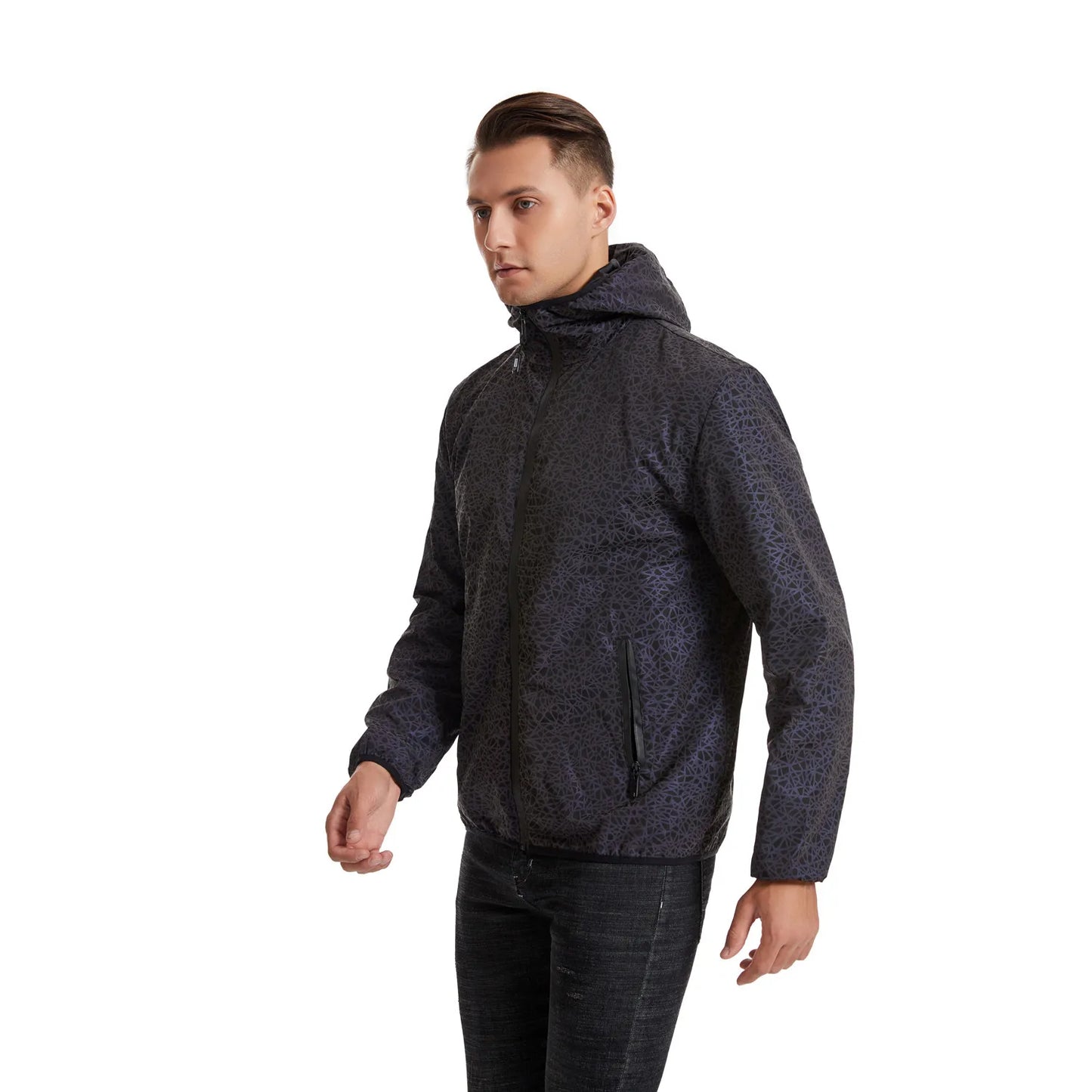 Autumn Winter Colorful Reflective Hooded Jacket Mens Harajuku Hip Hop Night Club Reflect Light Shiny Coats Windbreaker - Novo Fusion