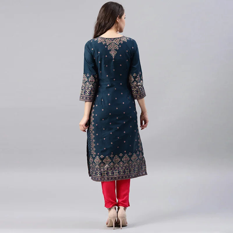 Kurtas for Women Spring Summer Women's Indian Dress Cotton Printed Floral Ethnic Style Kurti Top South Asian Clothes Novo Fusion - Chic Essentials for Life's Canvas