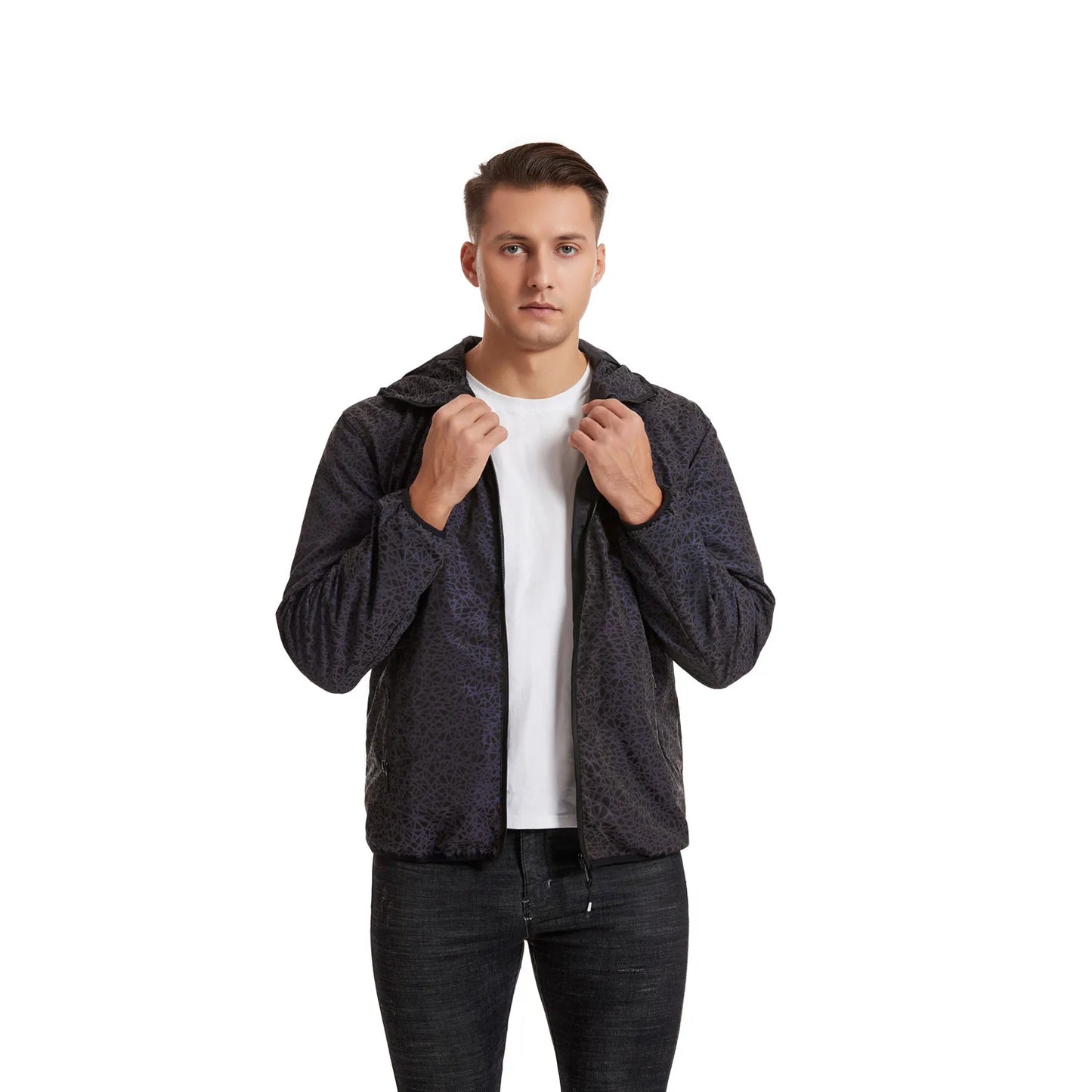 Autumn Winter Colorful Reflective Hooded Jacket Mens Harajuku Hip Hop Night Club Reflect Light Shiny Coats Windbreaker - Novo Fusion
