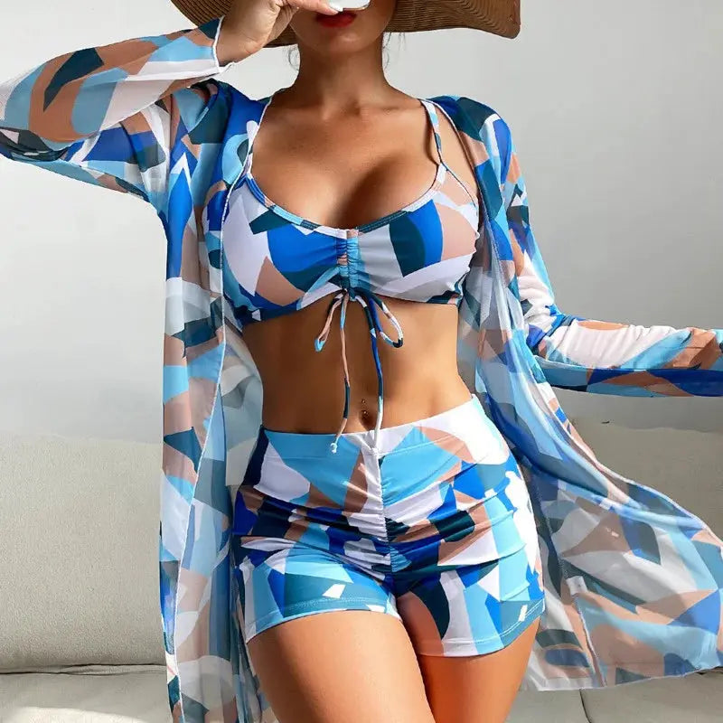 Summer Print Swimsuits Tankini Sets Female Swimwear Push Up For Beach Wear Three-Piece Bathing Suits Pool Women's Swimming Suit - Novo Fusion