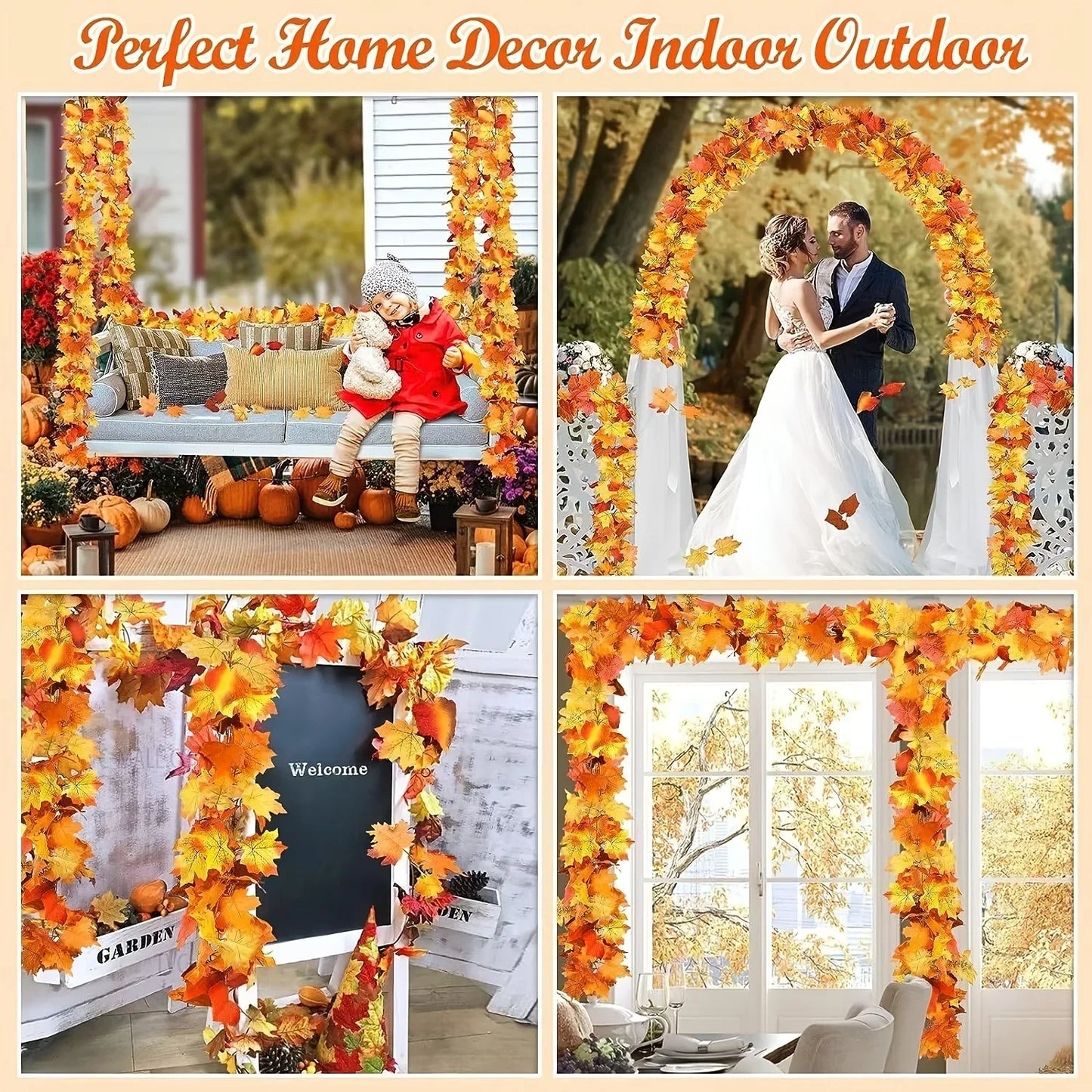 200cm Artificial Fall Maple Leaf Garland Autumn Leaves Fake Plant Garland for Festival Wedding Halloween Thanksgiving Room Decor - Novo Fusion