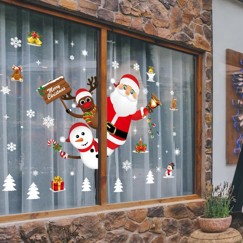 Christmas Window Stickers Santa Claus Snowflake DIY Wall Decal 2023 Christmas Decorations For Home New Year Ornaments Gift 2024 - Novo Fusion
