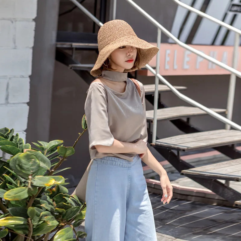 Summer Fashion Women Straw Hat Lady Summer Sun Hat Visor Cap Panama Style Bucket Cap Strawhat Beach Hat Femme Shade Hat - Novo Fusion