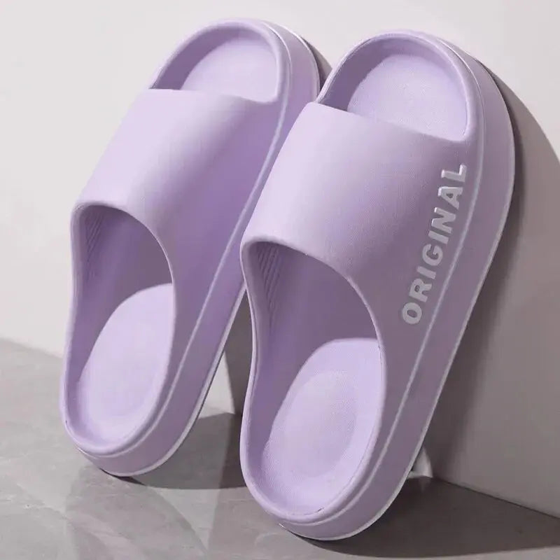 Feslishoet Women Letter Slippers Beach Slides Solid Color Mens Thick Sole Indoor Bathroom Anti Slip Shoes Summer Couple Sandals - Novo Fusion