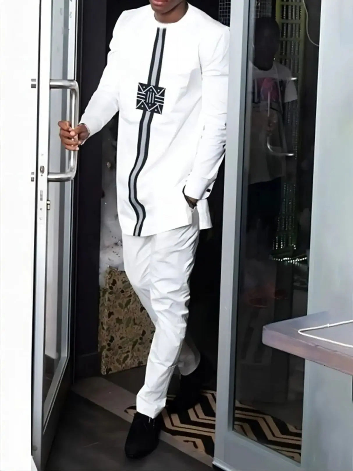 Middle Eastern Ethnic Style Black And White Striped Young Men's Wedding Party Casual Traditional Long-Sleeved Shirt Pants Suit Novo Fusion - Chic Essentials for Life's Canvas