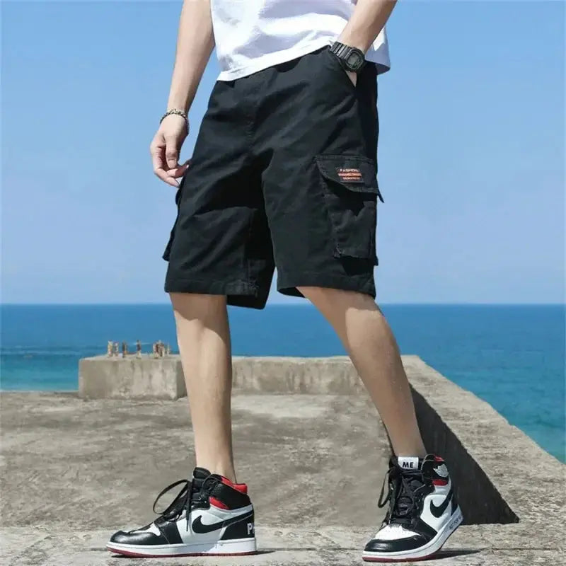 Men Trend Cargo Shorts Men's Letter Print Pocket Shorts Summer New Fashion Casual Straight Shorts Male ropa hombre - Novo Fusion