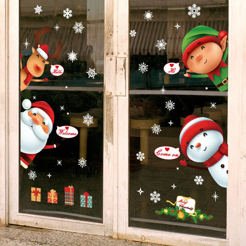 Christmas Window Stickers Santa Claus Snowflake DIY Wall Decal 2023 Christmas Decorations For Home New Year Ornaments Gift 2024 - Novo Fusion