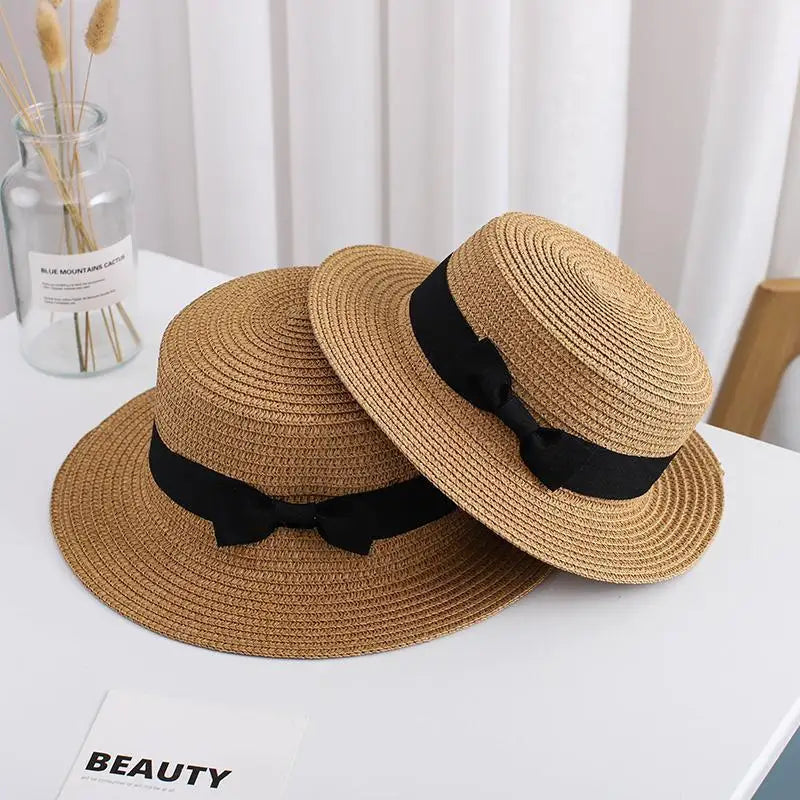 New Summer Parent-Child Bucket Cap Women Sun Visor Bowknot Straw Hat Girls Outdoor Beach Travel Sunshade Wide Cap - Novo Fusion