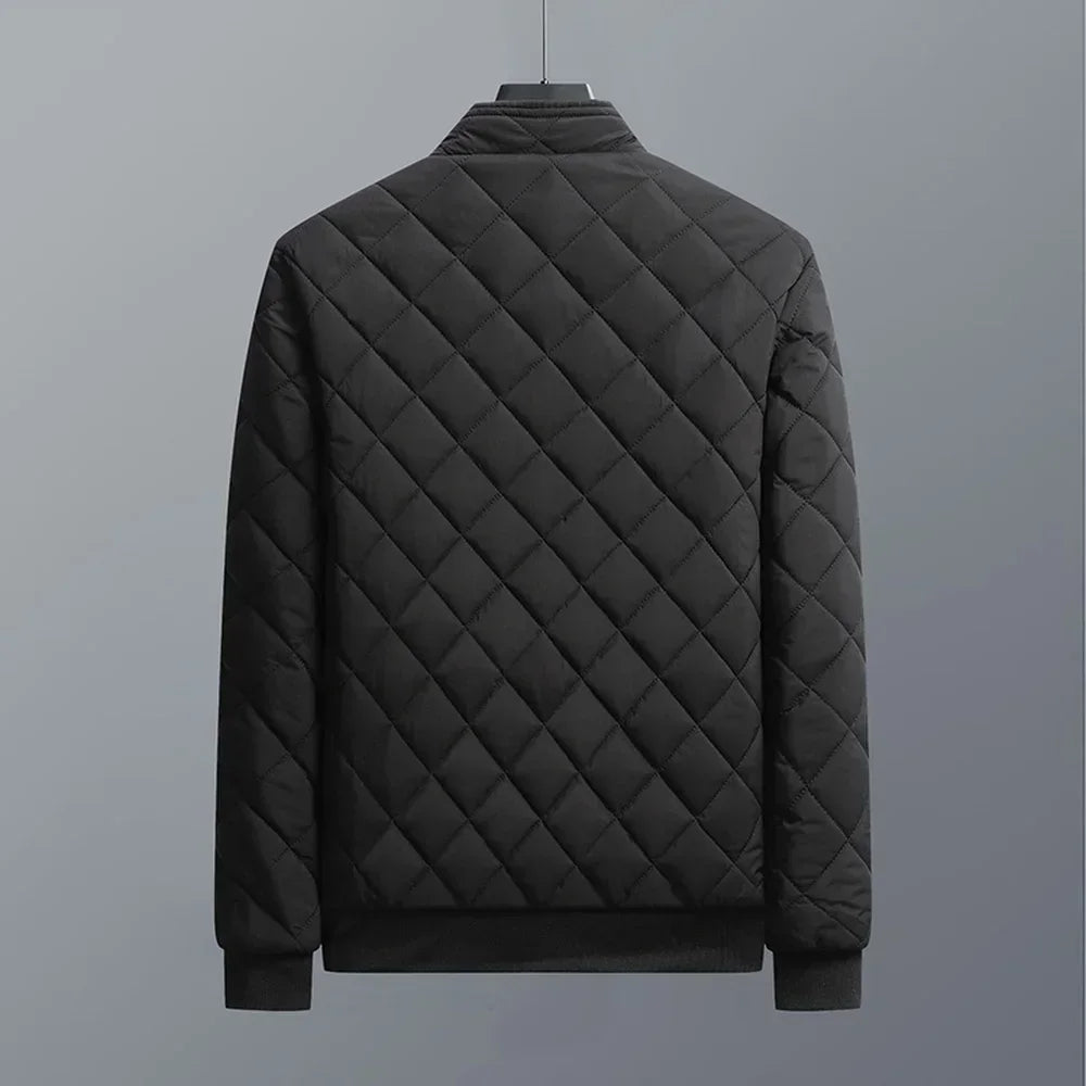 Brand New Slim Fit Coat Autumn Winter Bomber Jacket Men Diamond Pattern Fleece Lined Casual Jacket Men Fashion Clothing - Novo Fusion