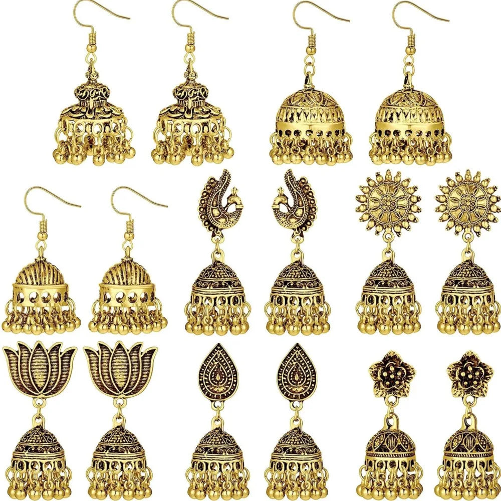 Indian Ethnic Style Boho Vintage Antique Alloy Carved Bell Tassels Drop Earrings Jhumki Jewelry For Women Party Accessories Novo Fusion - Chic Essentials for Life's Canvas