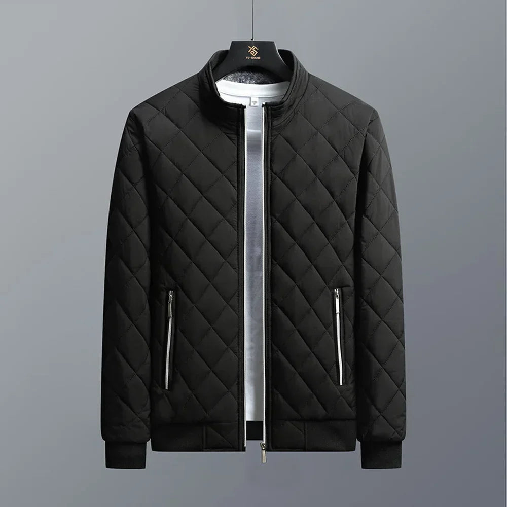 Brand New Slim Fit Coat Autumn Winter Bomber Jacket Men Diamond Pattern Fleece Lined Casual Jacket Men Fashion Clothing - Novo Fusion