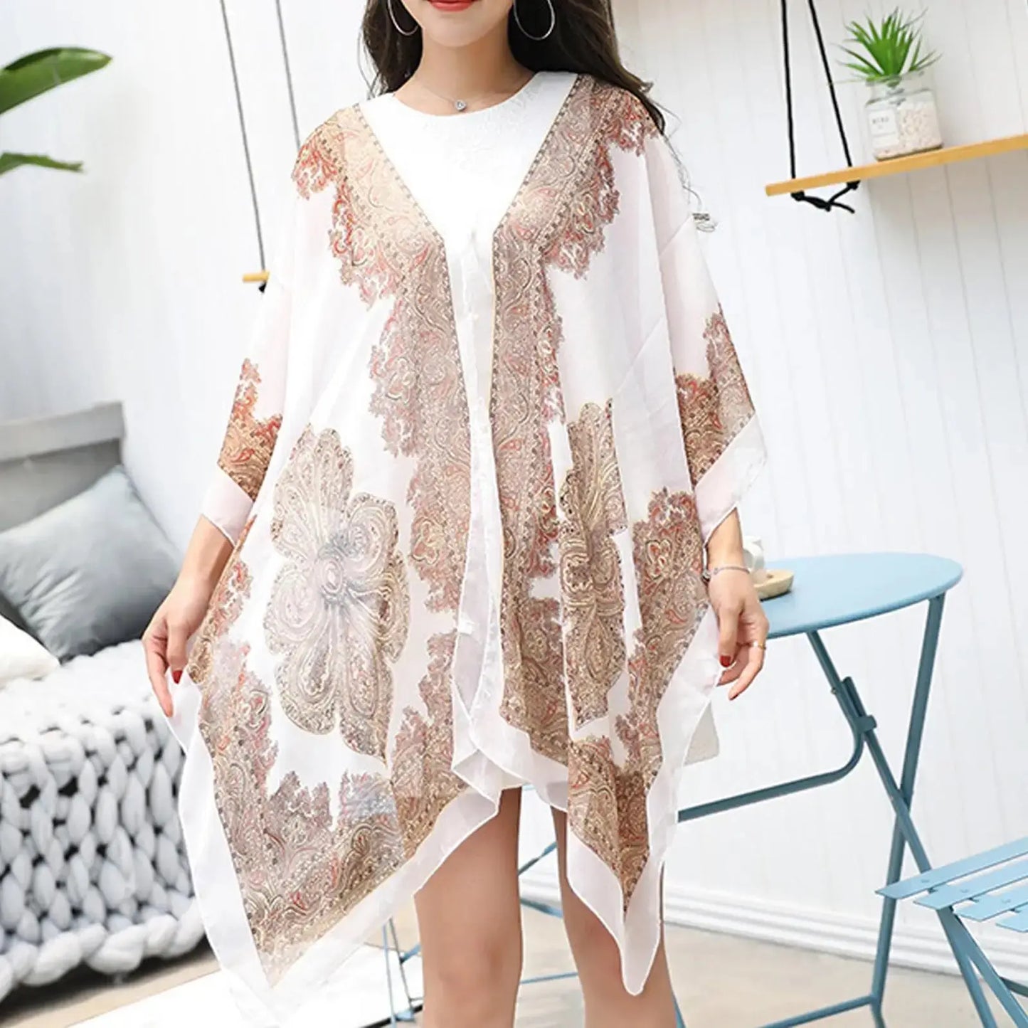 Woman Chiffon Blouse Fashion Women Scarf Shawl Printed Sunscreen Sun Protection Shawl Beach Shawl Soft Loose Bikini Cover Tops - Novo Fusion
