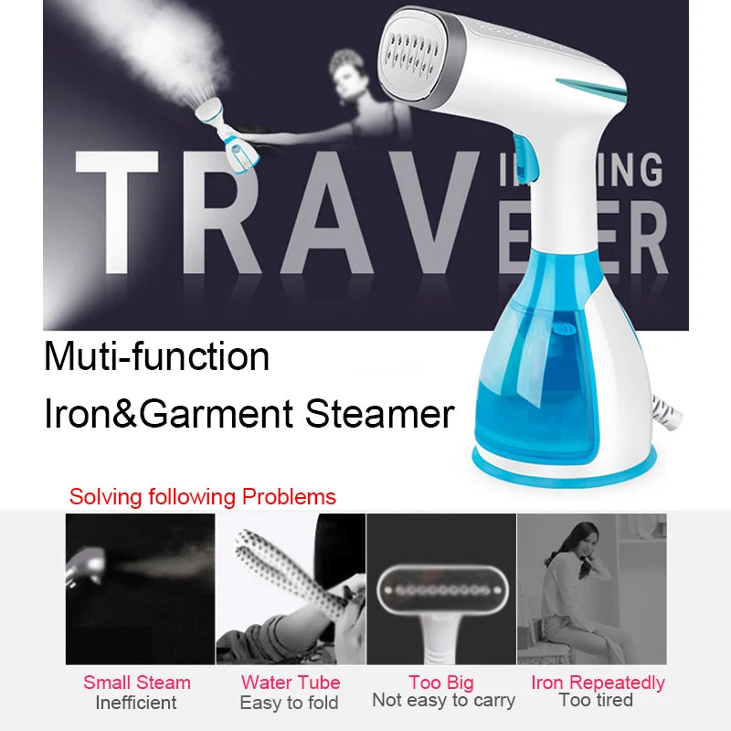 Quick-Heat Hand Garment Iron Steamer for Clothes 1500W Powerful 280ml Portable Fabric Steamer Travelling Home Steam Generator - Novo Fusion