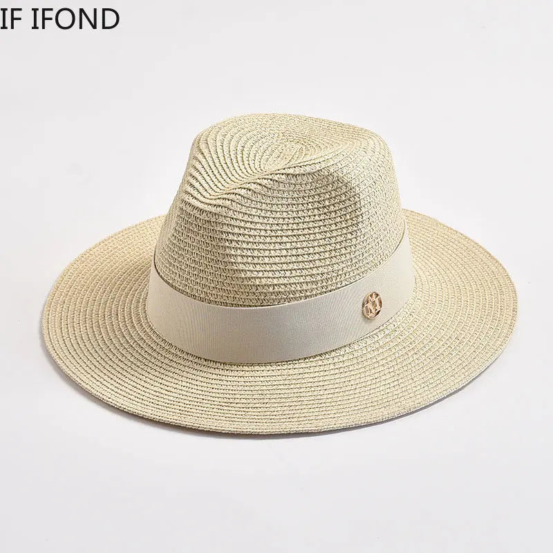 New Summer Straw Hats for Women Men Panama Travel Beach Sun Hat Ribbon Decoration Elegant Luxury Jazz Hat - Novo Fusion