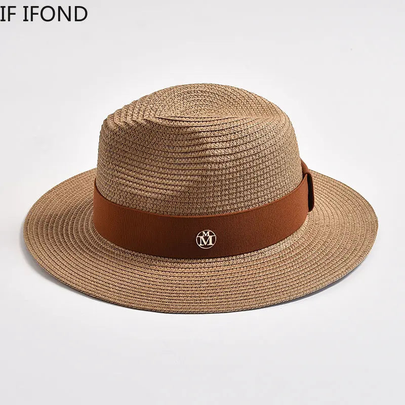 New Summer Straw Hats for Women Men Panama Travel Beach Sun Hat Ribbon Decoration Elegant Luxury Jazz Hat - Novo Fusion