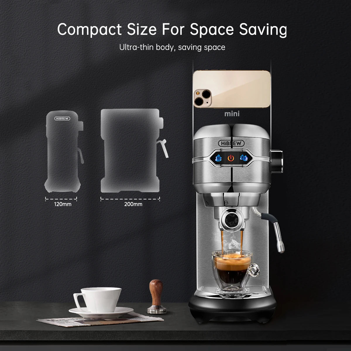 HiBREW Coffee Maker Cafetera 20 Bar Inox Semi Automatic Super Slim ESE POD& Powder Espresso Cappuccino Machine Hot Water H11 - Novo Fusion