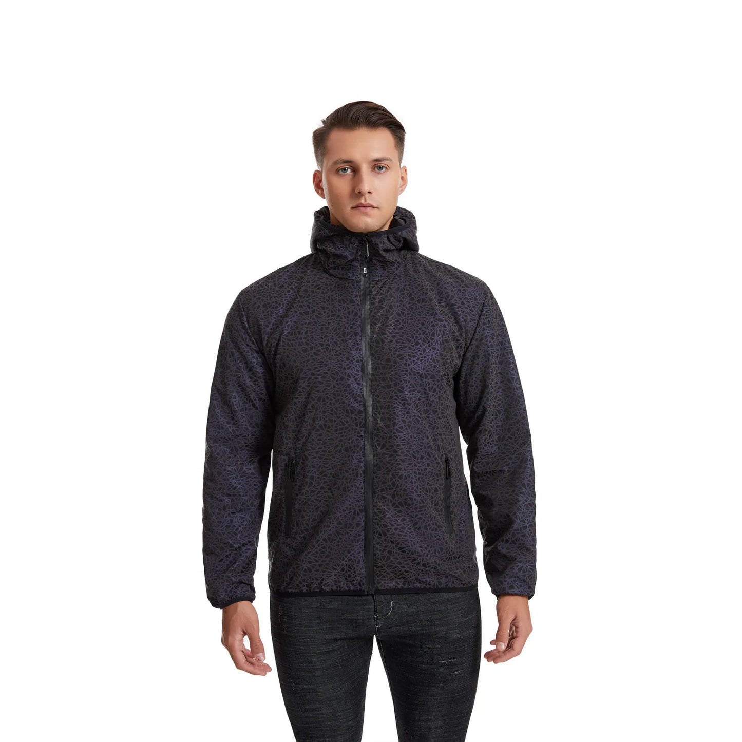 Autumn Winter Colorful Reflective Hooded Jacket Mens Harajuku Hip Hop Night Club Reflect Light Shiny Coats Windbreaker - Novo Fusion