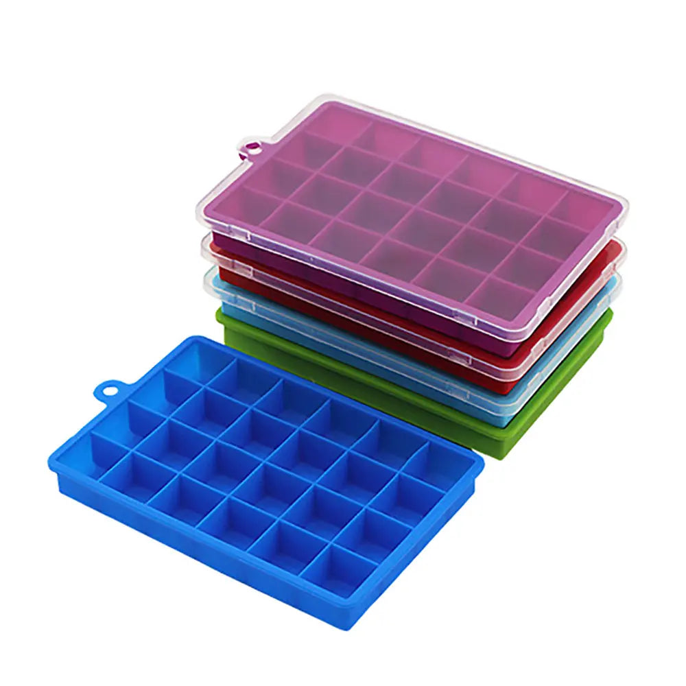 Silicone world 24/15 Grids Silicone Ice Cube Mold Trays with Lids Icecream Cold Drinks Whiskey Cocktails Kitchen Tools Ice Mold - Novo Fusion