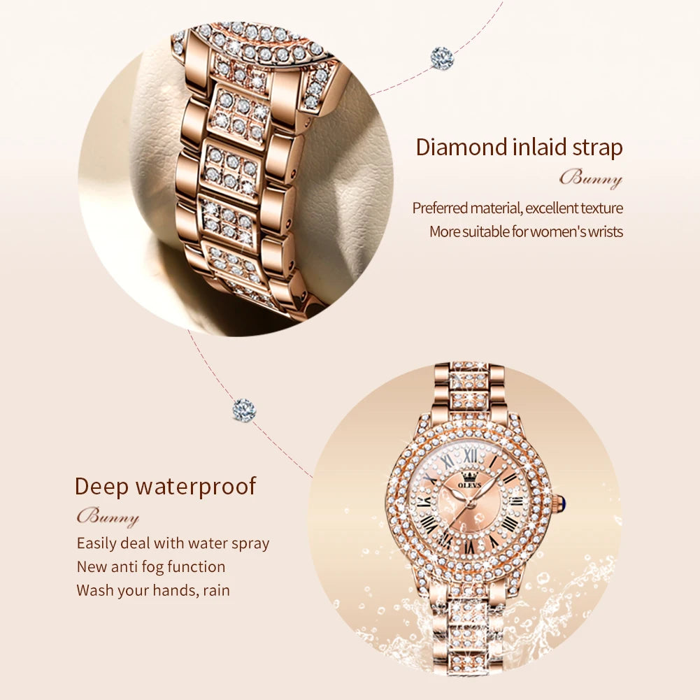 OLEVS 9943 Original Diamond Watch for Women Luxury Elegant Stainless steel Waterproof Quartz Wristwatch Fashion Ladies' Watches - Novo Fusion