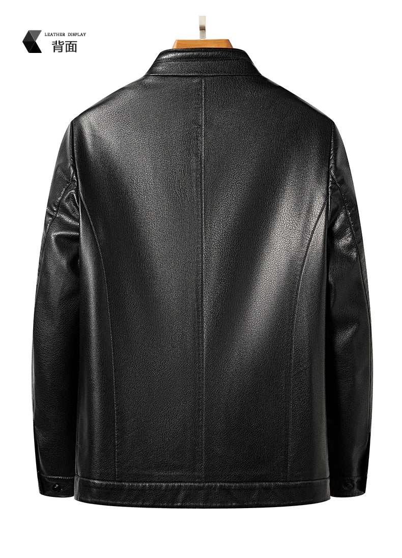 YN-2335 Spring and Autumn Men's Genuine Leather Polo Mock Neck Jacket Fashion Slim Sheepskin Coat Black Grey Husband Gift Youth - Novo Fusion