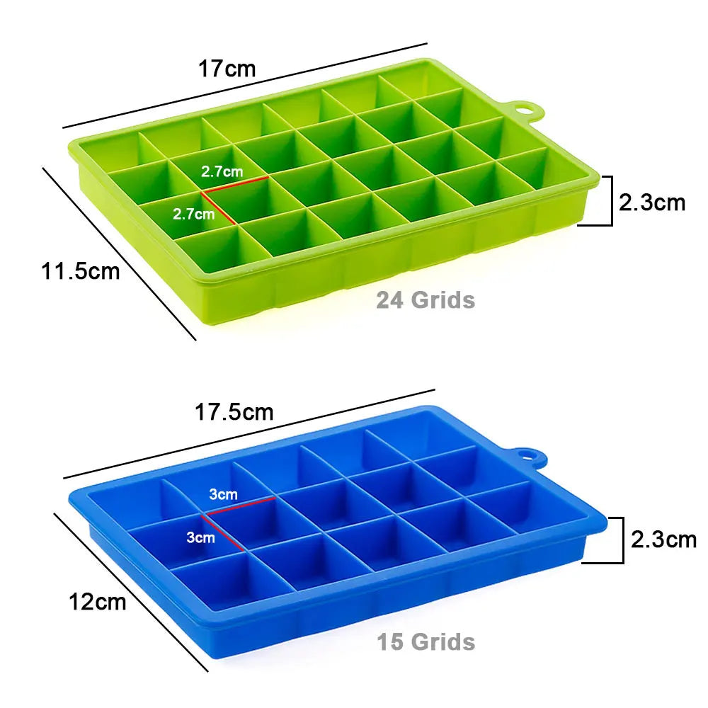 Silicone world 24/15 Grids Silicone Ice Cube Mold Trays with Lids Icecream Cold Drinks Whiskey Cocktails Kitchen Tools Ice Mold - Novo Fusion