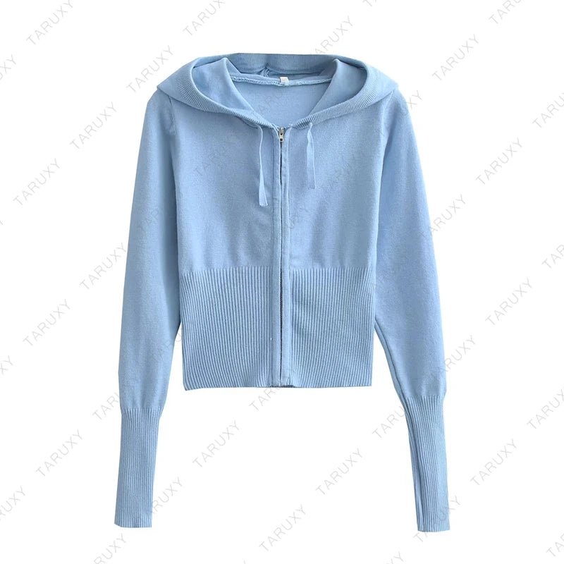 TARUXY Women Spring Outfits Casual Zipper Sweater Hoodie Set High Waist Flare Pants Suits Pink Knitted Womens Y2k Two Piece Set - Novo Fusion