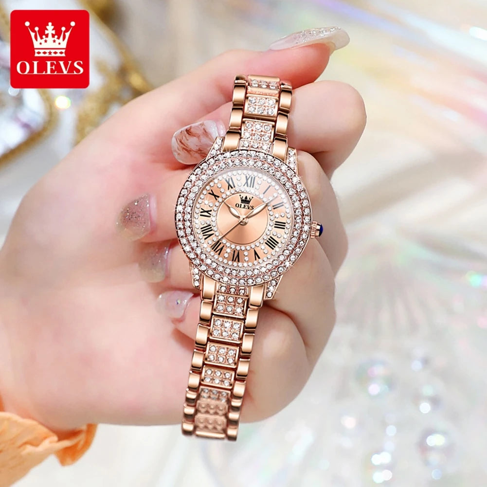 OLEVS Original Diamond Watch for Women Fashion Elegant Stainless Steel Waterproof Quartz Wristwatch Luxury Ladies Dress Watches - Novo Fusion