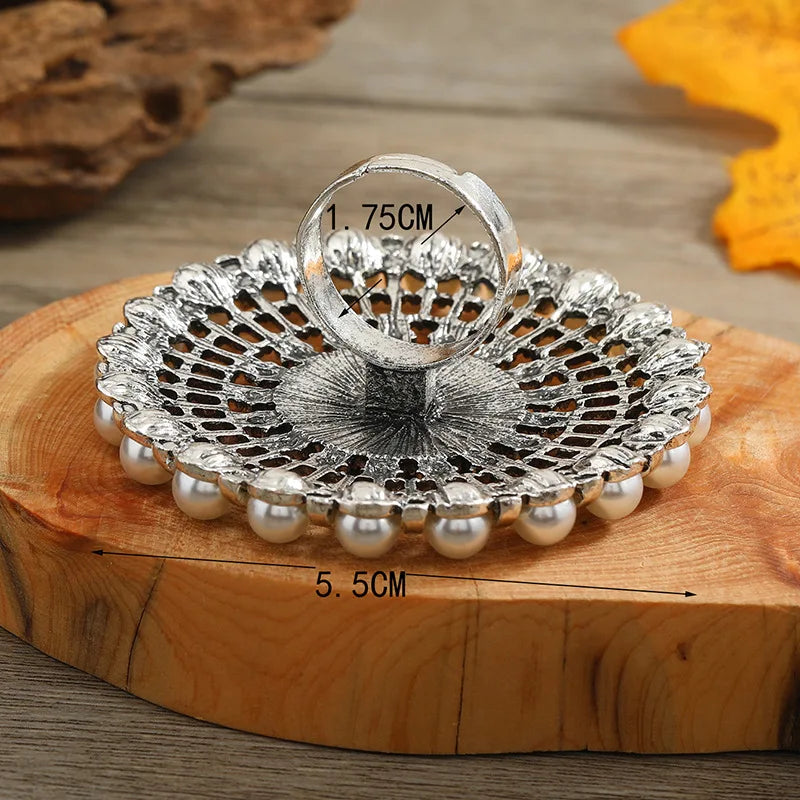 Indian Big Round Pearl Rings for Women Boho Oxidized Metal Adjustable Midi Finger Rings Anillos Stylish Female Party Jewelry Novo Fusion - Chic Essentials for Life's Canvas