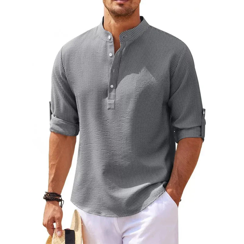 2024 New Men's stand collar shirt T-shirt men's Long sleeve shirt Men's casual shirt Top men Long sleeve Top men shirt S-5XL - Novo Fusion