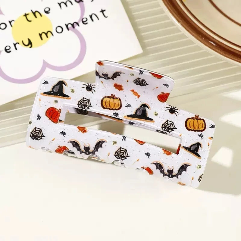 Halloween Theme Hair Claws - With Ghost/Pumpkin/Bat Patterns, Perfect For Holiday Party Costumes, Fashion Accessories For Women And Girls