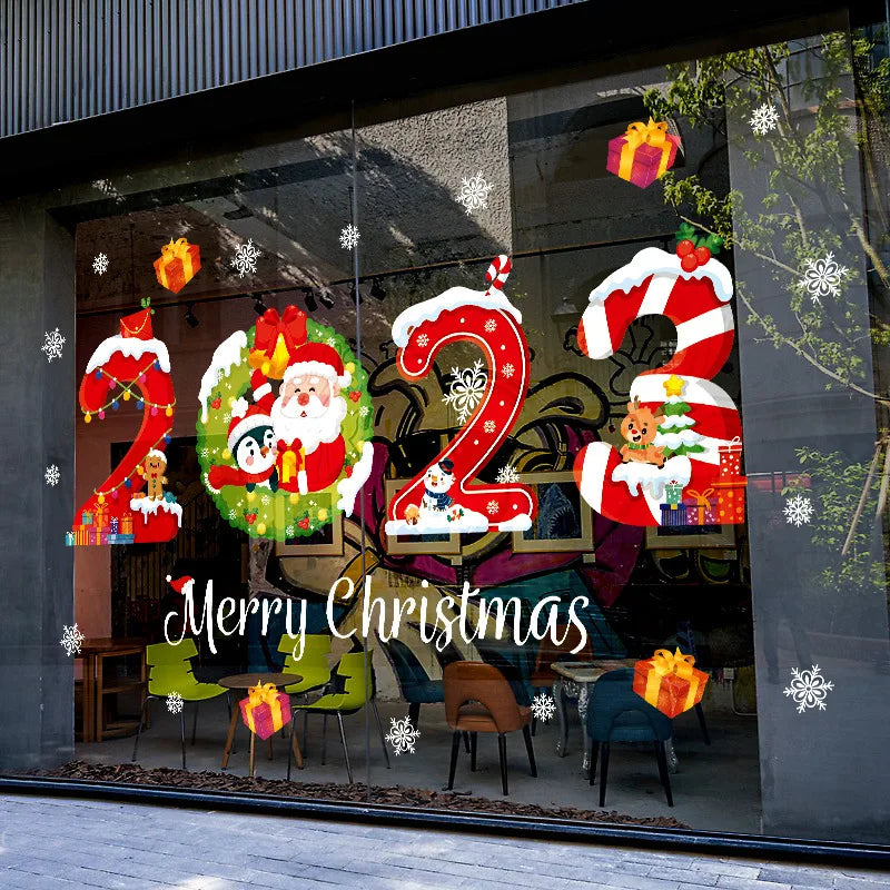 Christmas Window Stickers Santa Claus Snowflake DIY Wall Decal 2023 Christmas Decorations For Home New Year Ornaments Gift 2024 - Novo Fusion