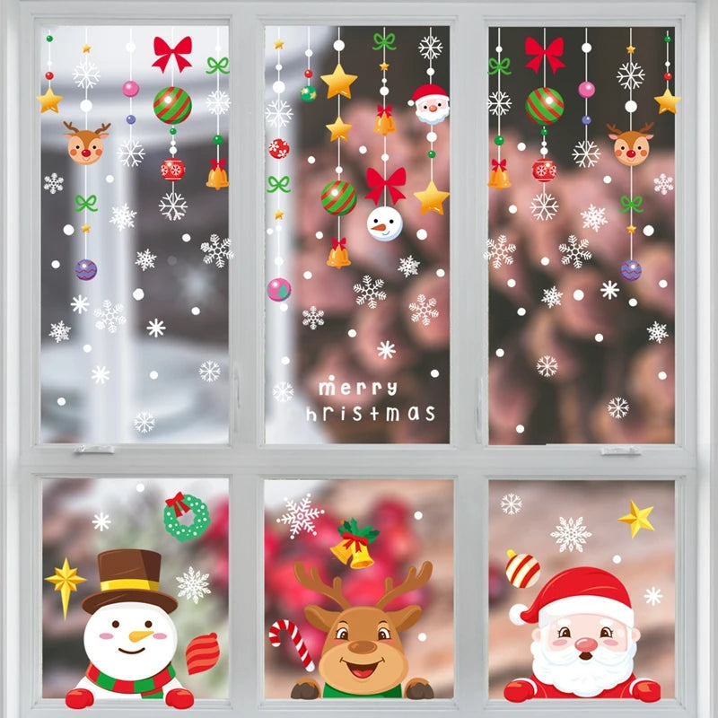 Christmas Window Stickers Santa Claus Snowflake DIY Wall Decal 2023 Christmas Decorations For Home New Year Ornaments Gift 2024 - Novo Fusion
